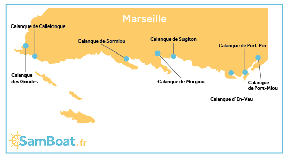 La carte des plus belles calanques de Marseille