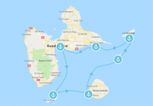 Itinéraire en bateau en Guadeloupe de plusieurs jours à faire en catamaran, voilier où bateau à moteur