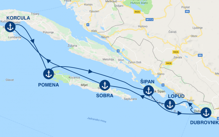 eine Route für eine Bootsfahrt von Dubrovnik aus