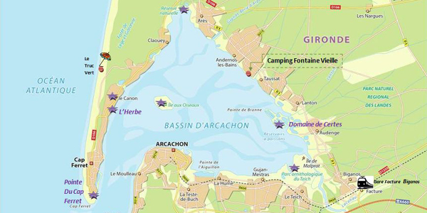 La carte du bassin d'Arcachon
