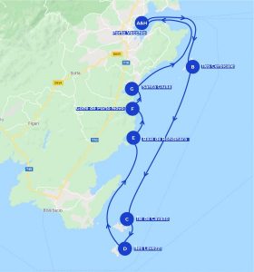 Carte itinéraire de navigation journée en bateau à Porto Vecchio