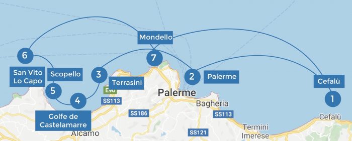 Itinéraire de navigation en Sicile